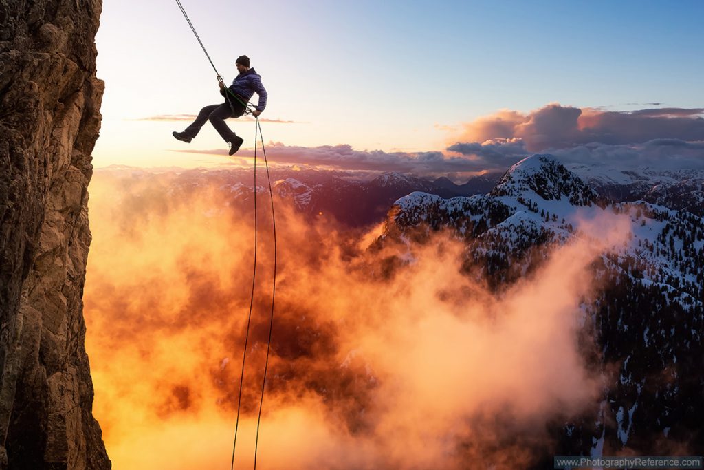 Adventure photography abseiling silhouette