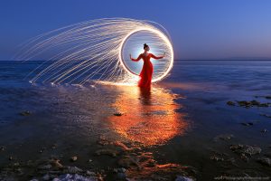 Outdoor photography fashion light painting ocean